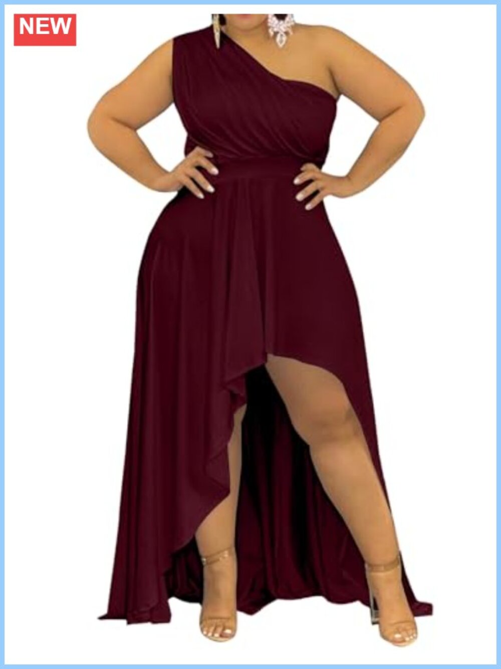 Plus Size One Shoulder High Low Maxi Dress Ruched Semi Formal